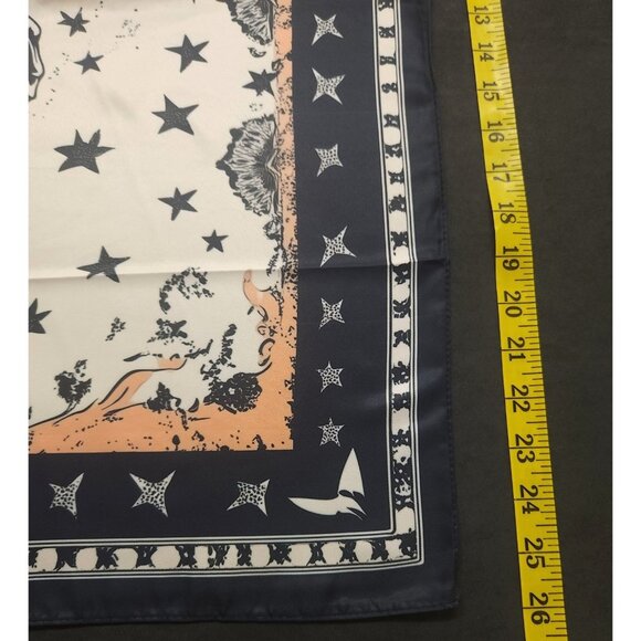 Western Cowboy & Horse Silky Scarf Bandana 26"x26" Star Pattern Navy Border - Picture 4 of 10